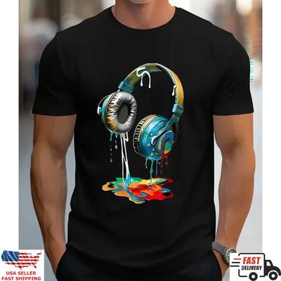 Colorful Headphones Music Shirt DJ Graphic Tee Audio Lover Gift