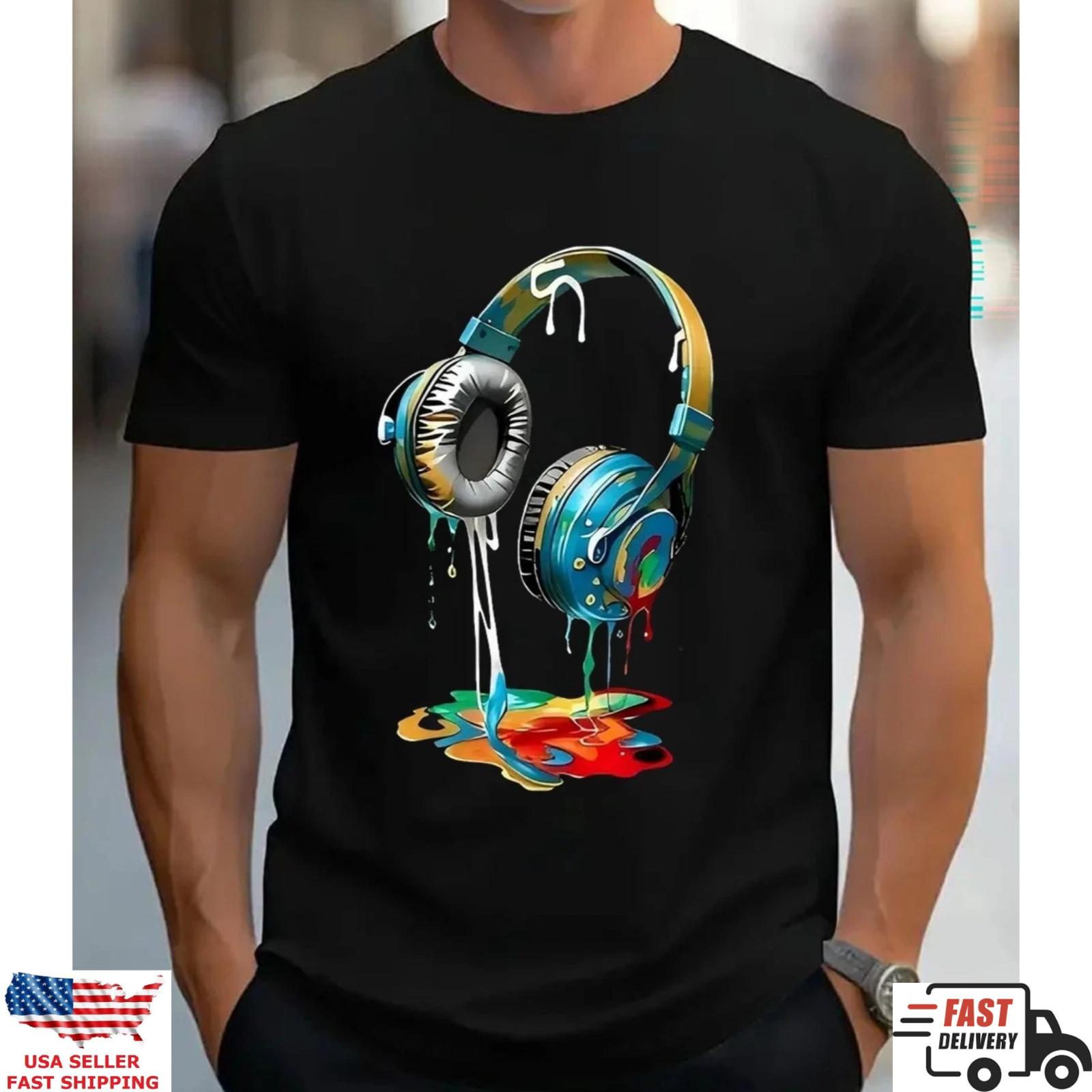 Colorful Headphones Music Shirt DJ Graphic Tee Audio Lover Gift XXXL