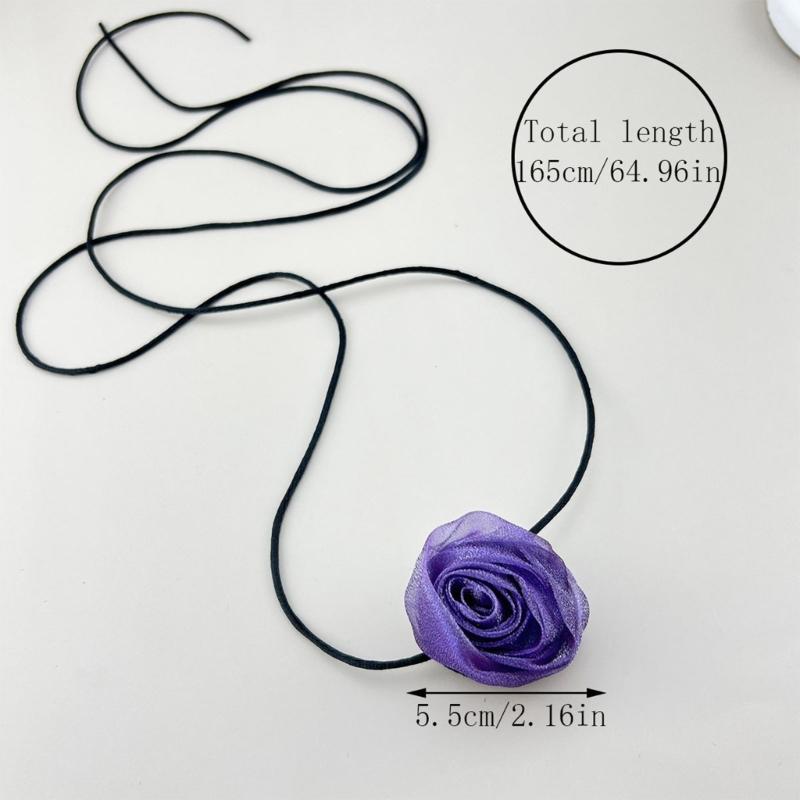 Stylish Rose Pendant Necklace Colorful Floral Shape Clavicle Chain Fashionable Jewelry Blossom Charm Neckchain Ornament