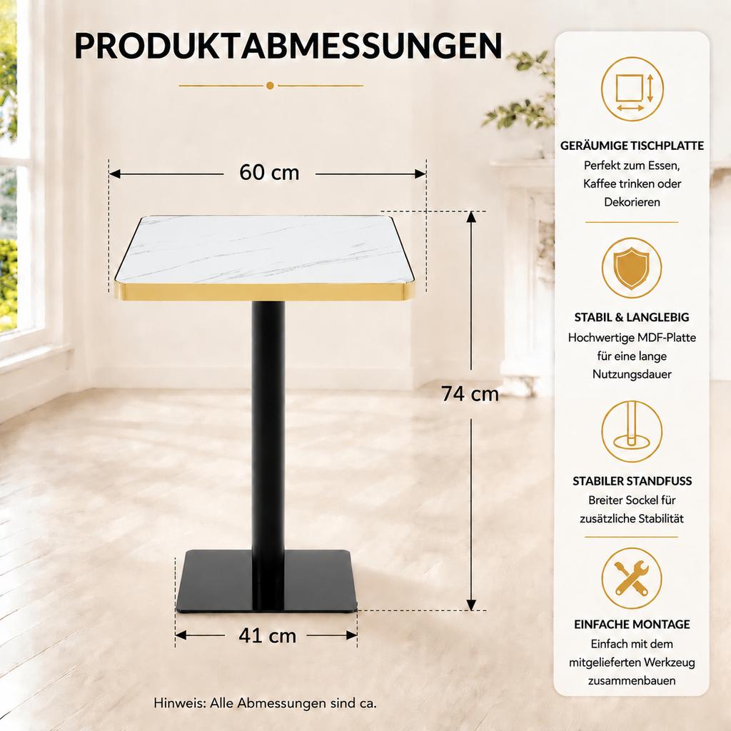 Square Dining Table, UV Panel, Marble Look, Metal Frame, Modern