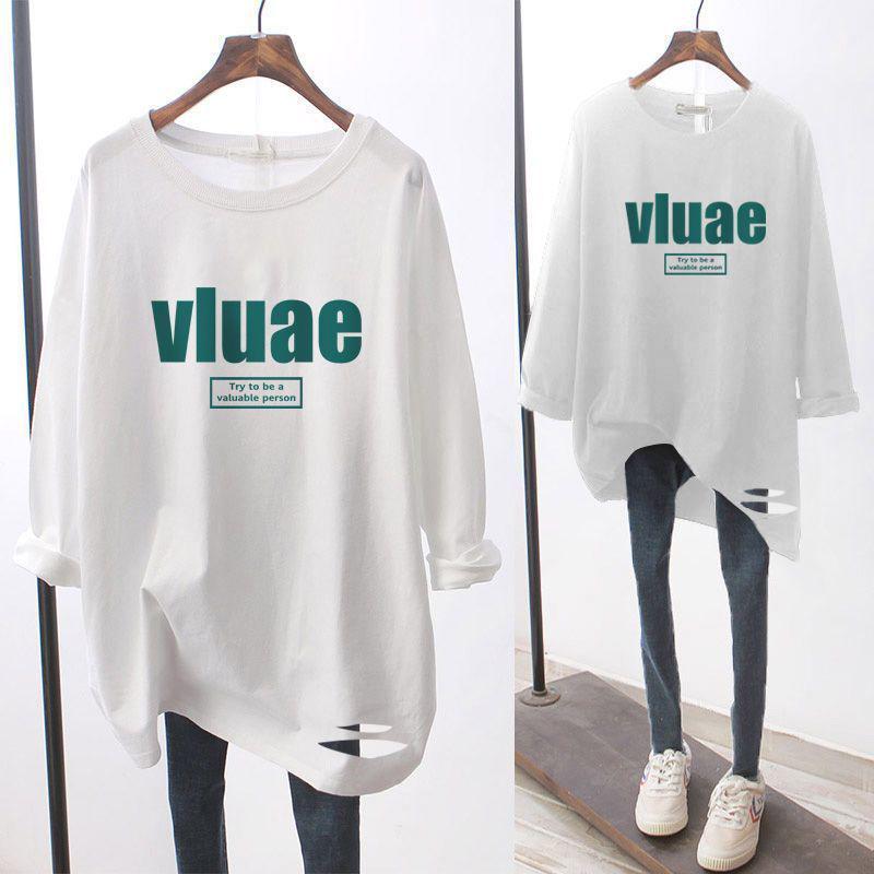 Damen Reines Baumwoll Weiß Langarm T-Shirt - 2025 Herbst Lockerer Schnitt, Cooles Mittellanges Nischendesign