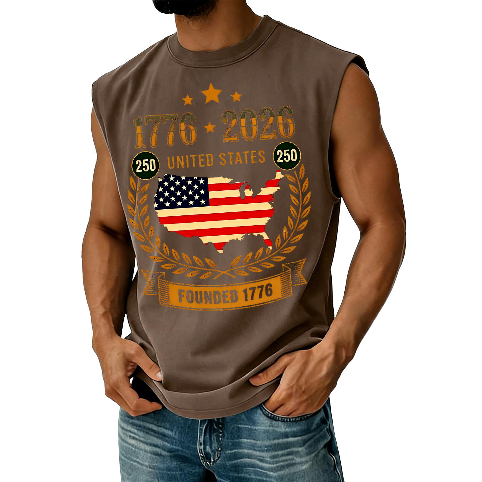 Men s Casual Independence Day Printed Tank Top XL