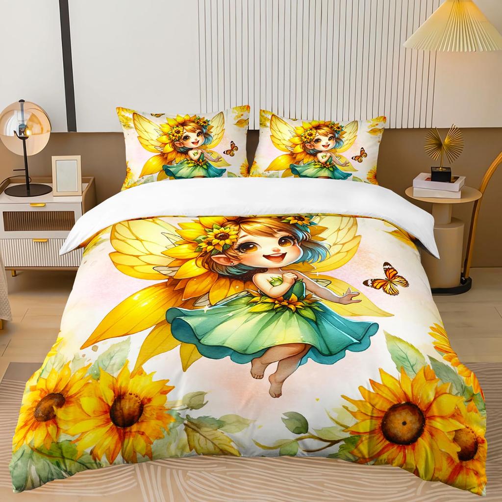 Fairy Duvet Cover Set For Girls Queen Twin Size Lightweight Down Quilt Covers Bedroom Decor 2 Pillowcases 1 Duvet Cover No Quilt