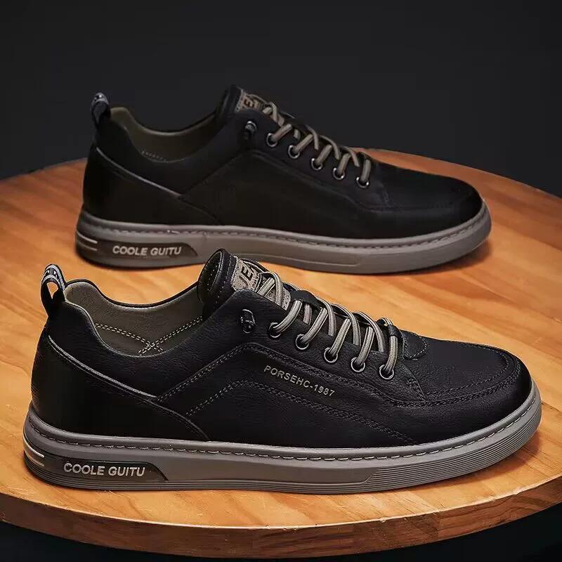 Men's Shoes Summer Men's Casual Leather Shoes Men's Versatile Sports Trendy Shoes Men's Thick Soled White Board Shoes