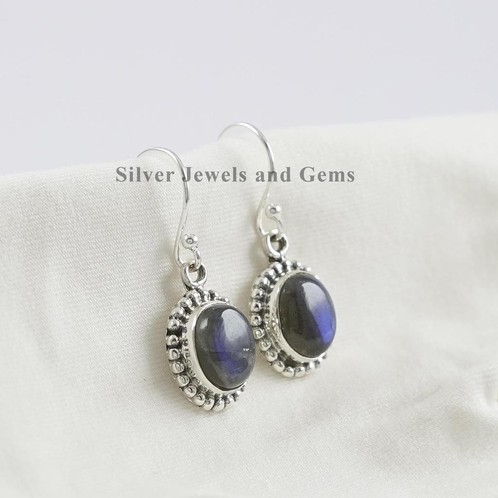 Natural Labradorite Earrings, 925 Sterling Silver Dainty Earrings, Oval Gemstone Earrings, Wedding Earring, Handmade Earrings for Gift