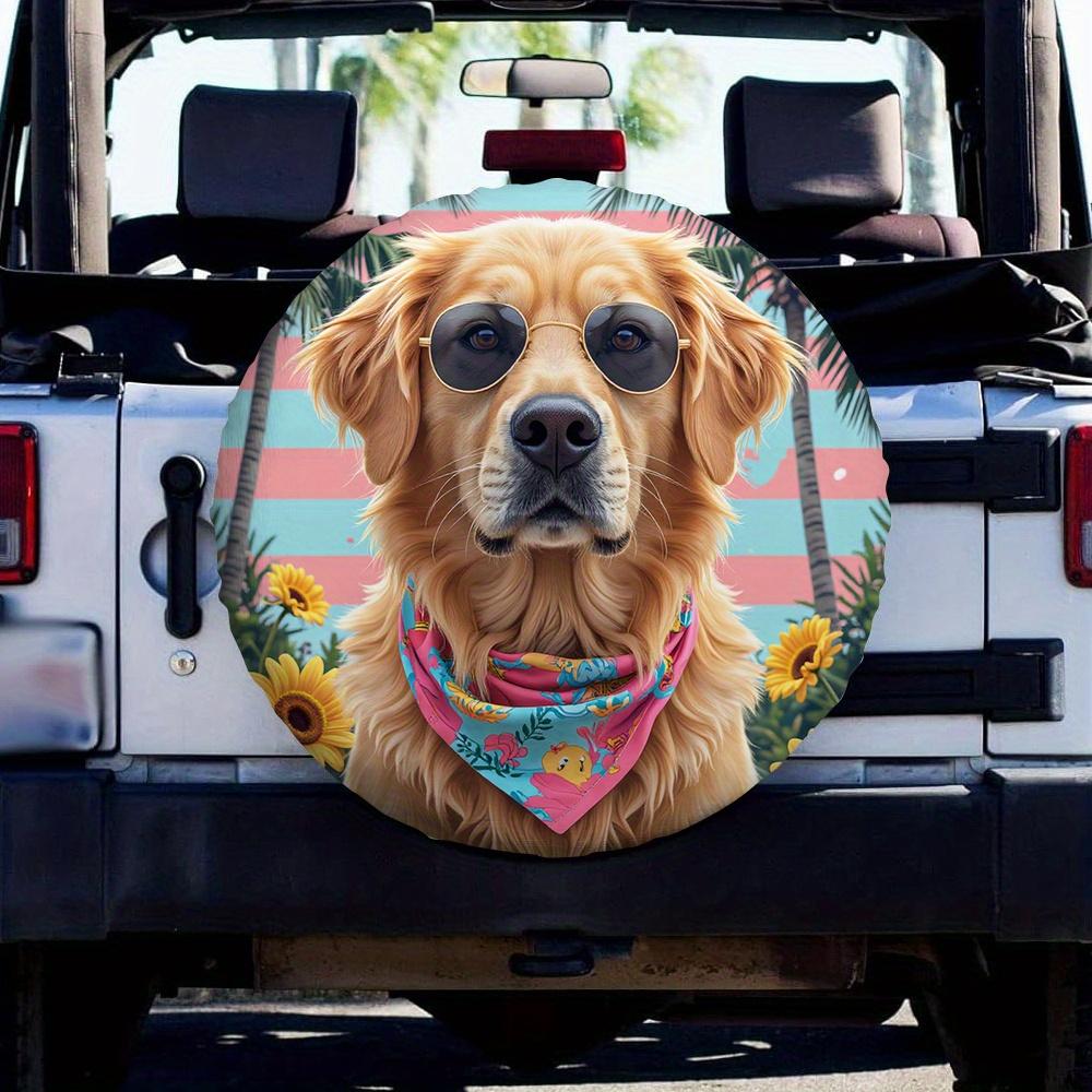 Golden Retriever Dog Sunglasses Bandana Tire Cover Durable Polyester Spare Wheel Protector