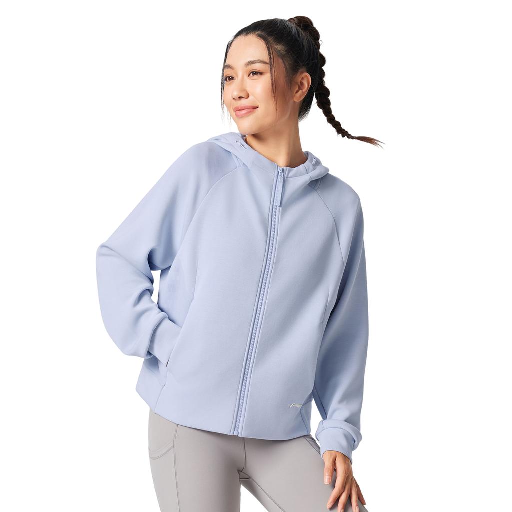 Li-Ning Fitness Series Sports Casual Hooded Solid Color Zipper Cardigan Simple Sweatshirt Women Sweatshirt AWDV512-2