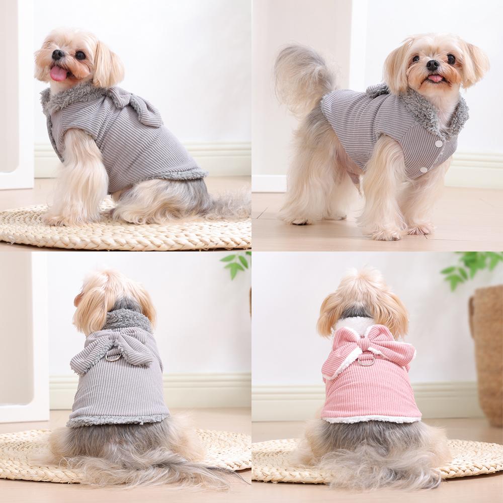 Fleece Dog Coat Winter Warm Pet Clothes For Small Medium Dogs Vest Jacket With Bow D-ring Puppy Costume Sweater Yorkie Apparel