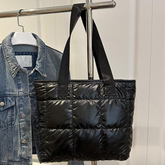 Puffer Tragetasche Damen Gesteppte Schultertasche Glänzende Puffige Handtasche Leichtgewichtige Geldbörse mit Reißverschluss für Arbeit Reisen Fitnessstudio Einkaufen