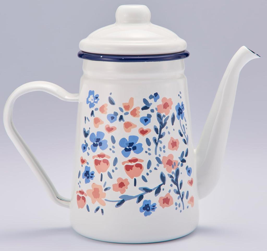 Toyoho Marie Claire Enamel Cafe Pot, Fleurette, Size: Approx. W21.5 X D11 X H19.5, MCY-05