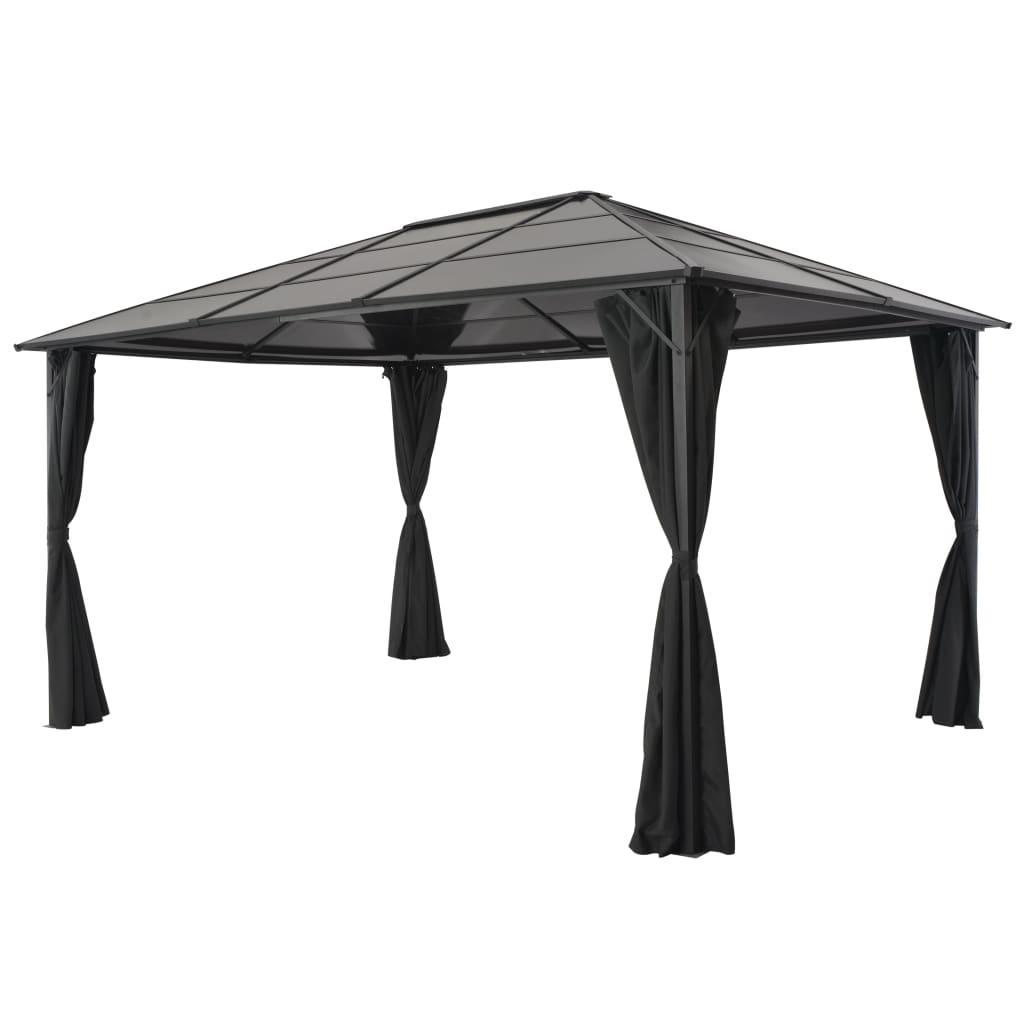 Garden Pavilion with Curtains Aluminum 4*3*2.6 m Black