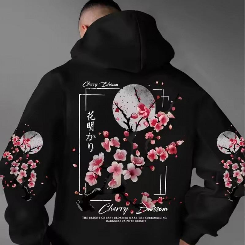 Unisex Hooded Sweatshirt With Vintage Print Loose Fit Long Sleeve Pullover Winter Casual Wear