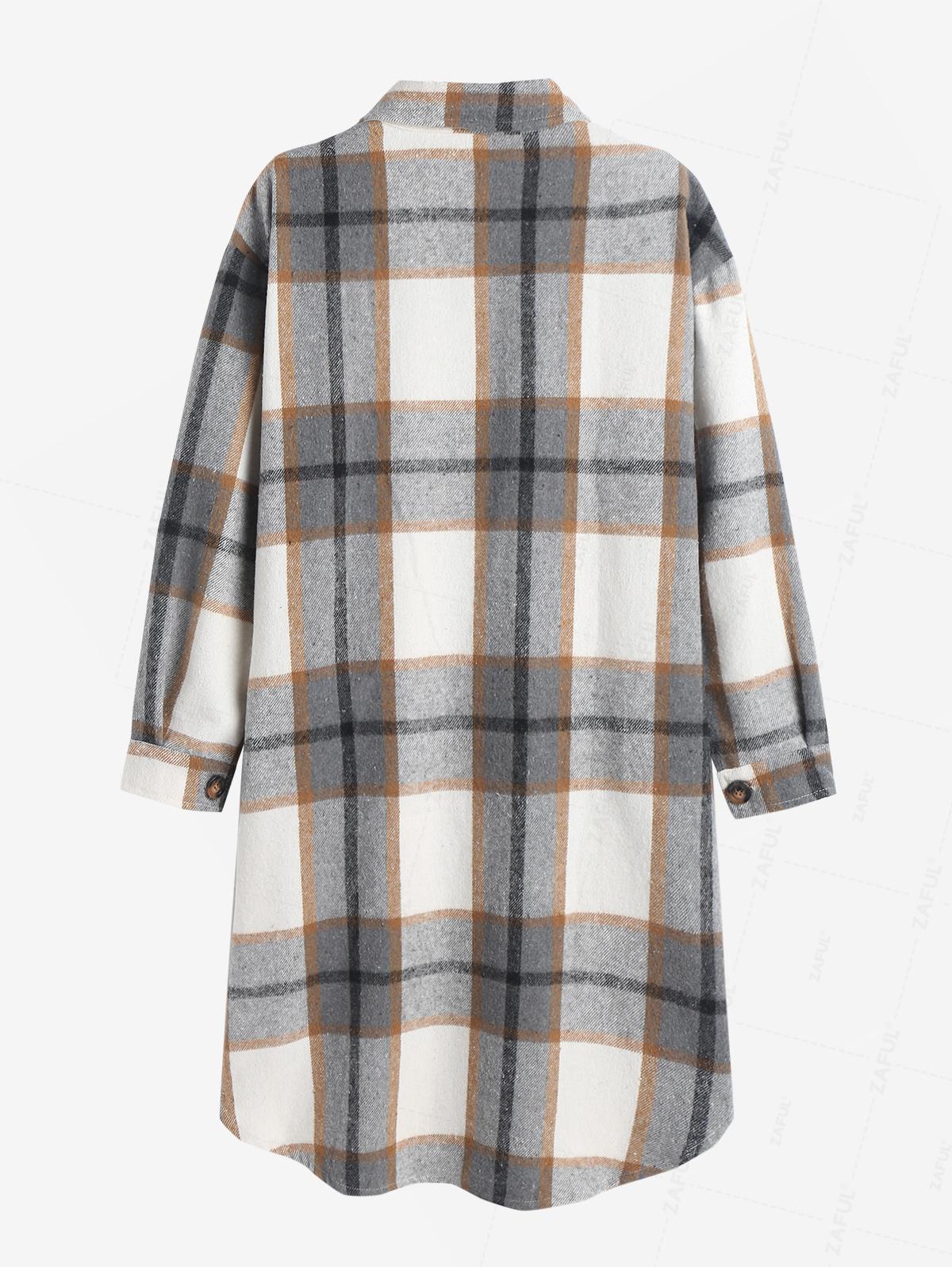 ZAFUL Женское повседневное клетчатое отложной воротник с двойными карманами асимметричный — фото 4