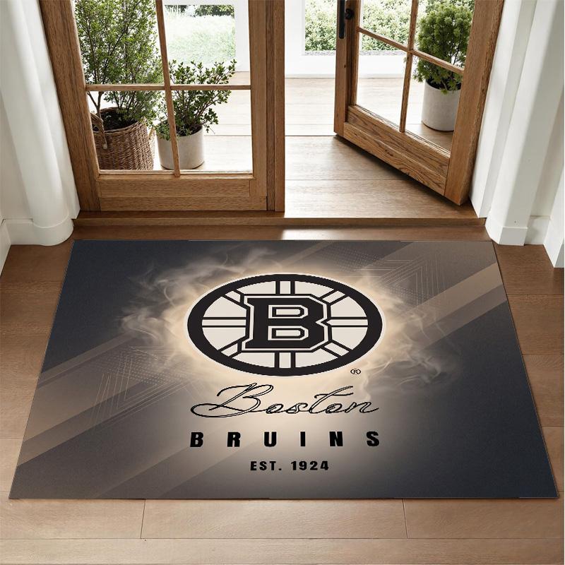 Boston Bruins Design Crystal Velvet Rug Soft Decorative Mat for Bedroom Entrance