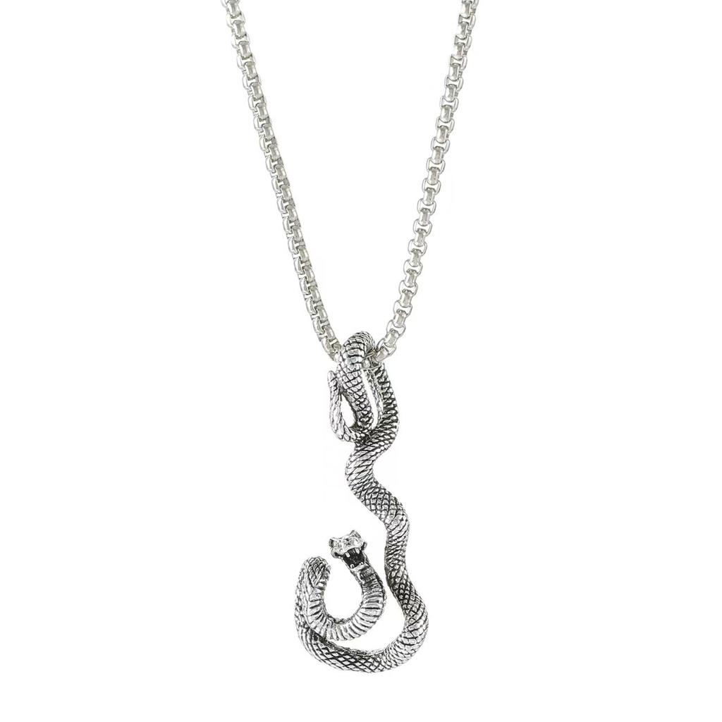 Wrapped Snake Necklace Male Retro Trendy Cool Personality Punk Titanium Steel Chain Japanese And Korean Hip Hop Sweater Chain Accessories
