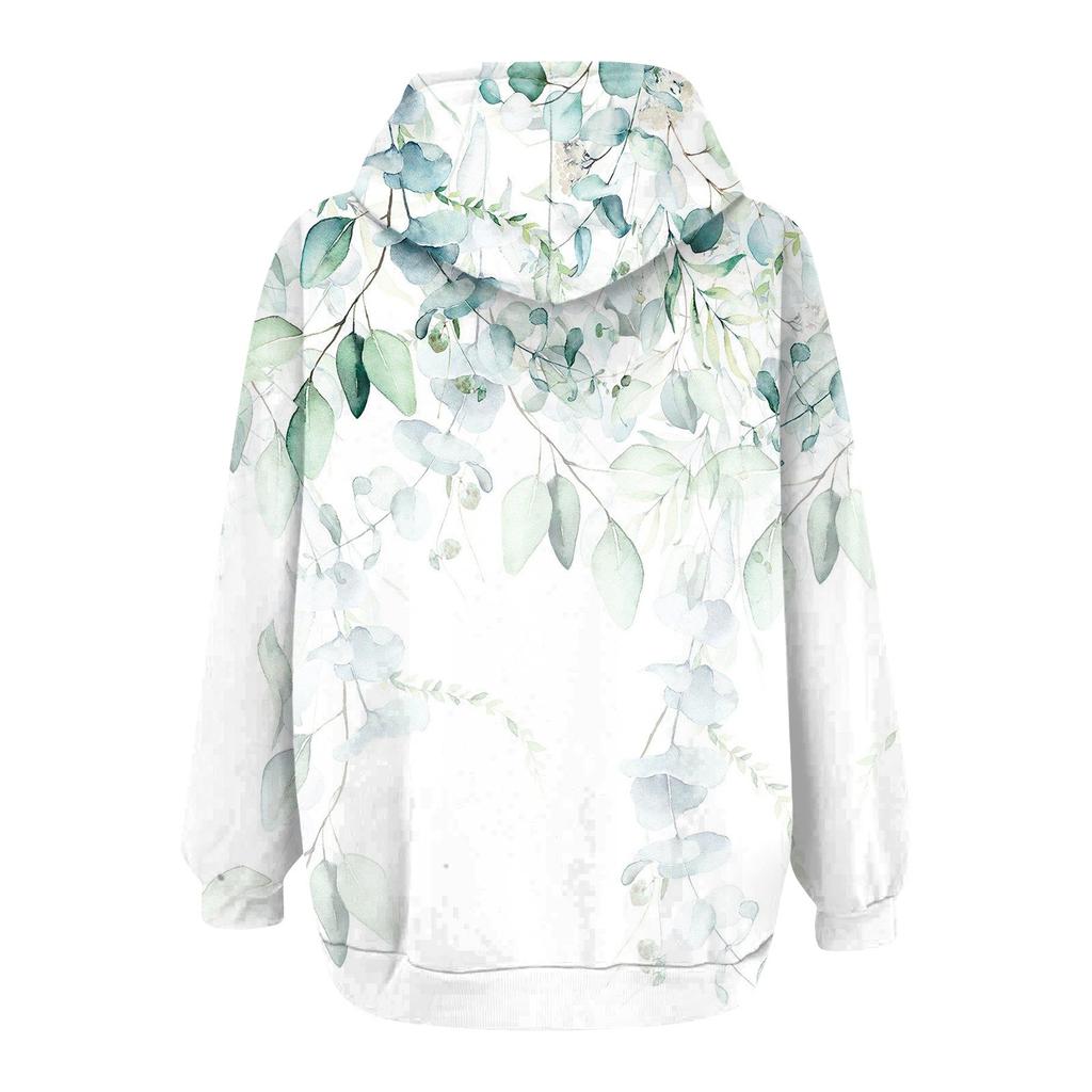 Damen Casual Fashion Foral Printed Langarm Pullover Hoodies Reißverschluss Sweatshirts Mantel