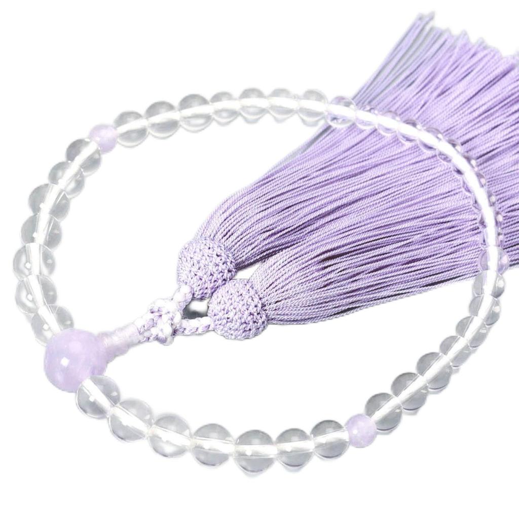 Women's Buddhist Prayer Beads, Kyoto Style, Crystal Design with Fujiun Stone and Silk Matsukaze Tassel, Suitable for All Sects, Ideal for Informal