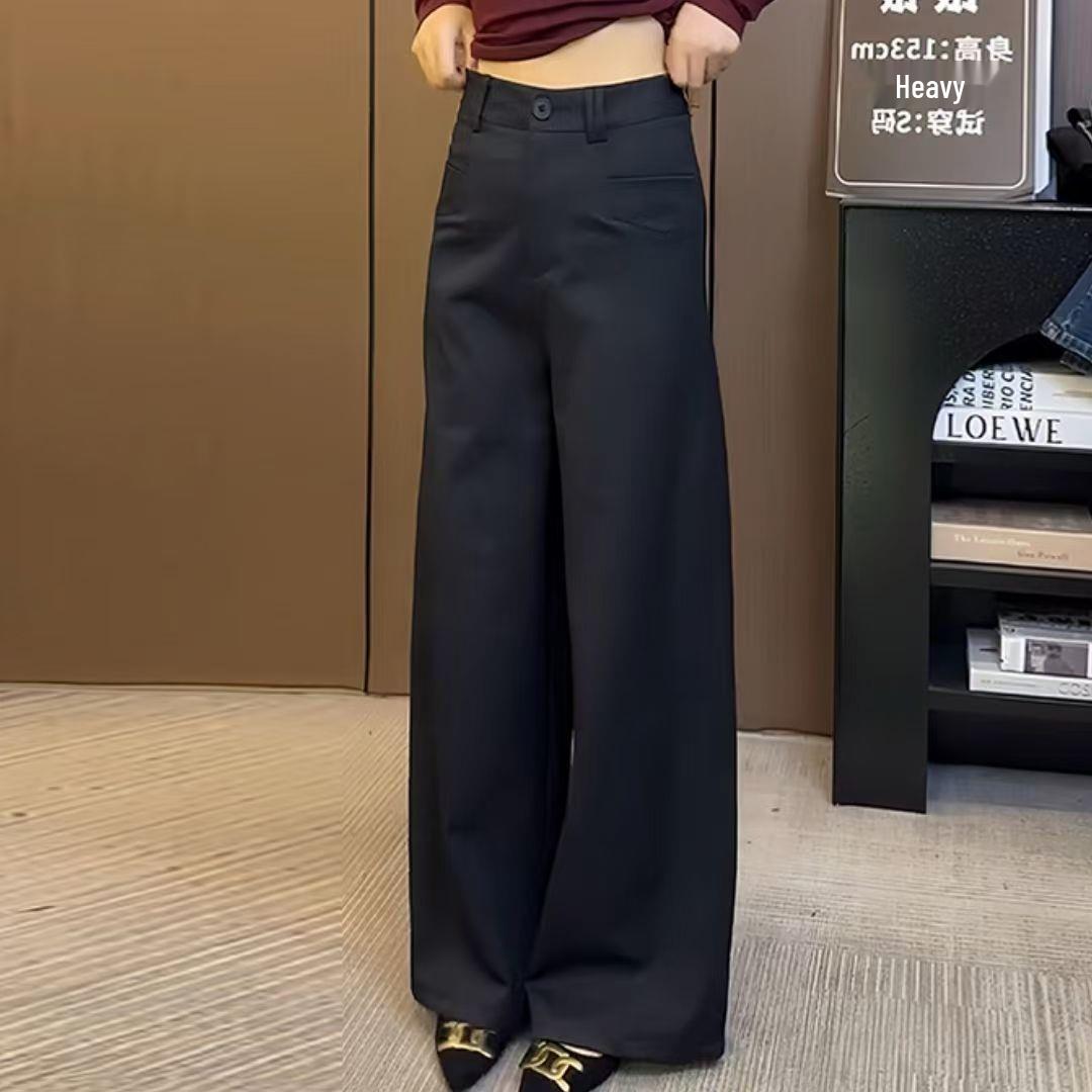 

Elegant High-Waisted Velvet Straight-Leg Pants: Slimming, Micro-Elastic, Wide-Leg Casual for Autumn/Spring Women s Fashion 2XL