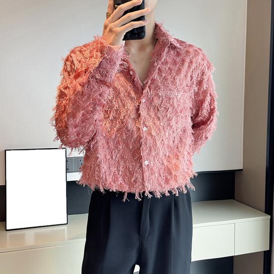 Pánská košile s náprsní kapsou a střapcovou ozdobou, klasický límeček, jednoradové zapínání, dlouhé rukávy, jednobarevná