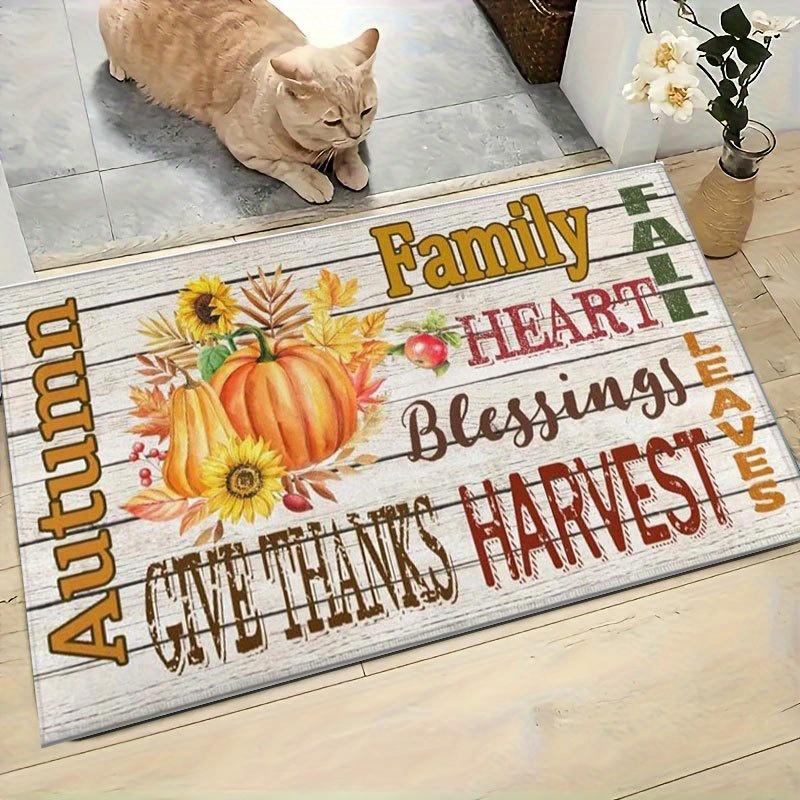 Family Blessings Slogan Doormat Cute Give Thanks Harvest Pumpkin Welcome Mat Anti Slip Floor Carpet Entrance Rug Patio Porch Mat