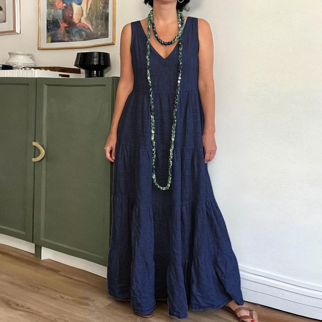 Dress For Women Long Boho Beach Dress Elegant Maxi Dress V,Neck Sleeveless Dress