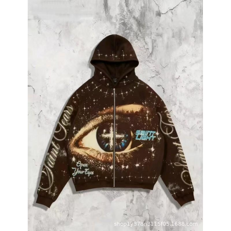 3D Printed Starry Eye Oversized Zip Hoodie Streetwear Unisex Women