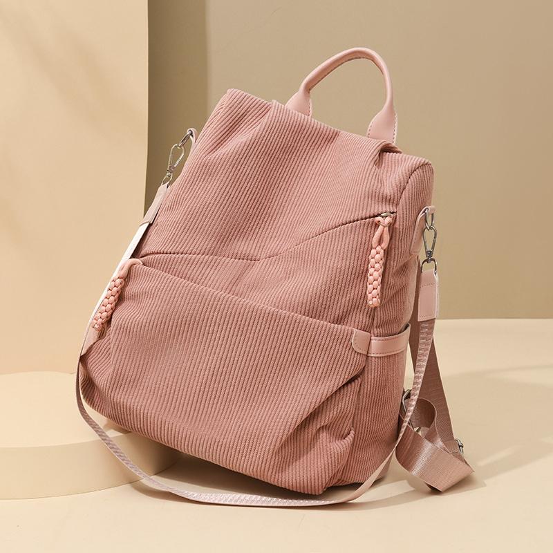 Zaino in Velluto a Coste Monocolore Cartella Scolastica da Studente Zainetto Piccolo da Pendolare da Donna Borsa a Spalla Multifunzionale