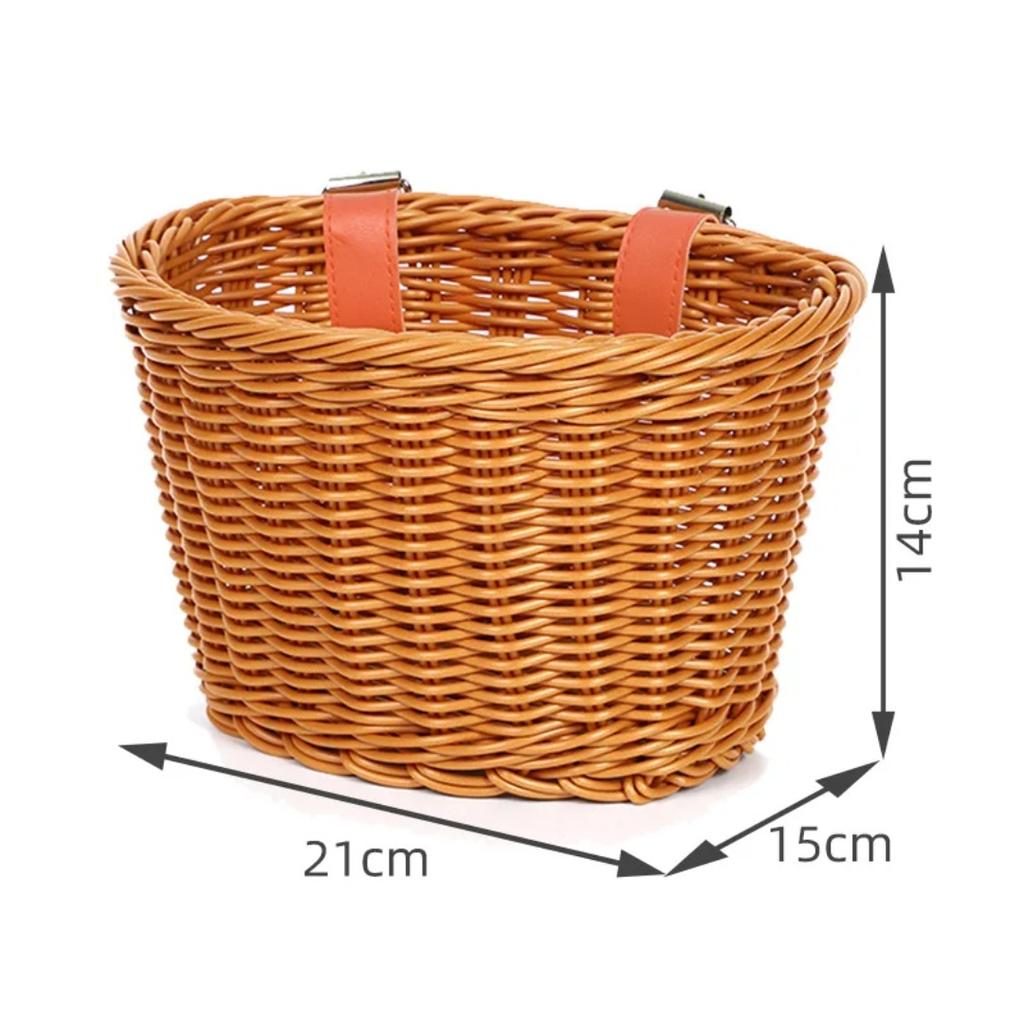 Kids Bike Basket Woven Imitation Rattan Bicycle Handlebar Basket Front Storage Basket for Kids Bike Scooter Toys Snacks Drinks
