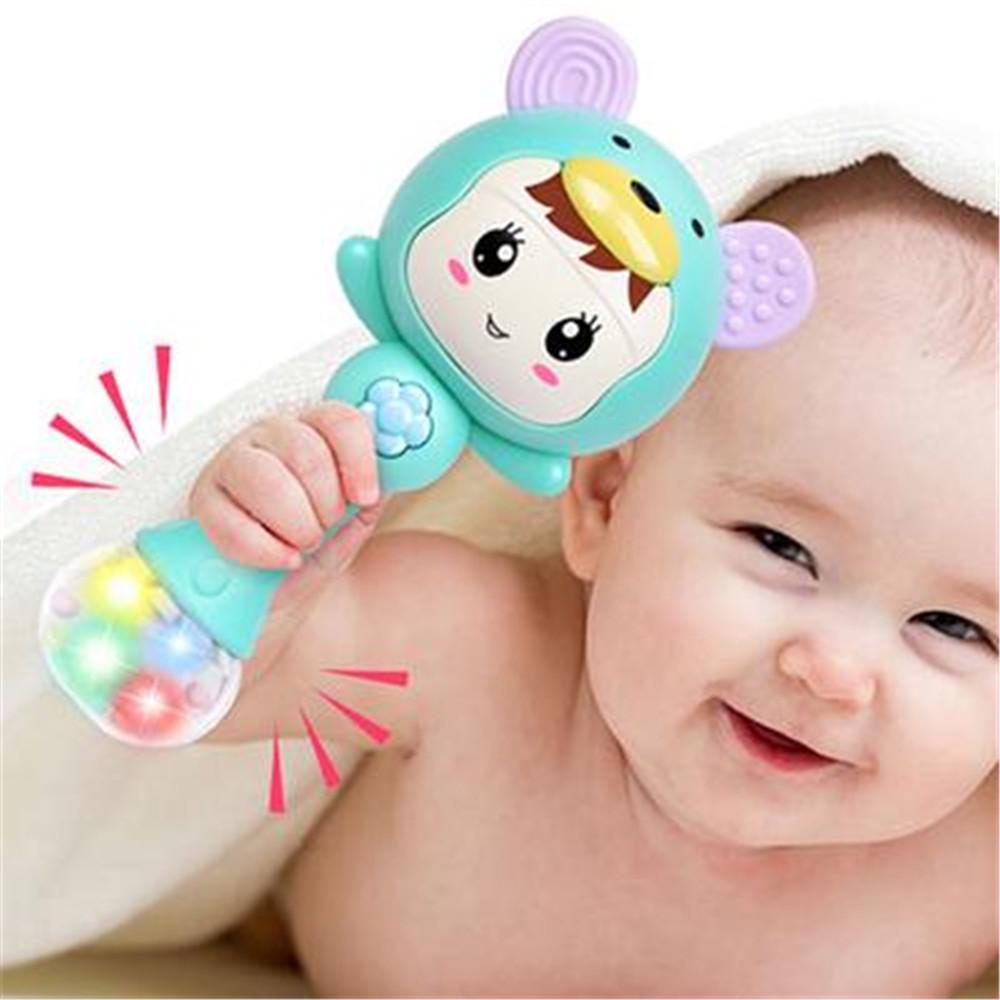 Hand Rattle Music LED Glowing Sand Hammer Soft Teether Development Baby Toy