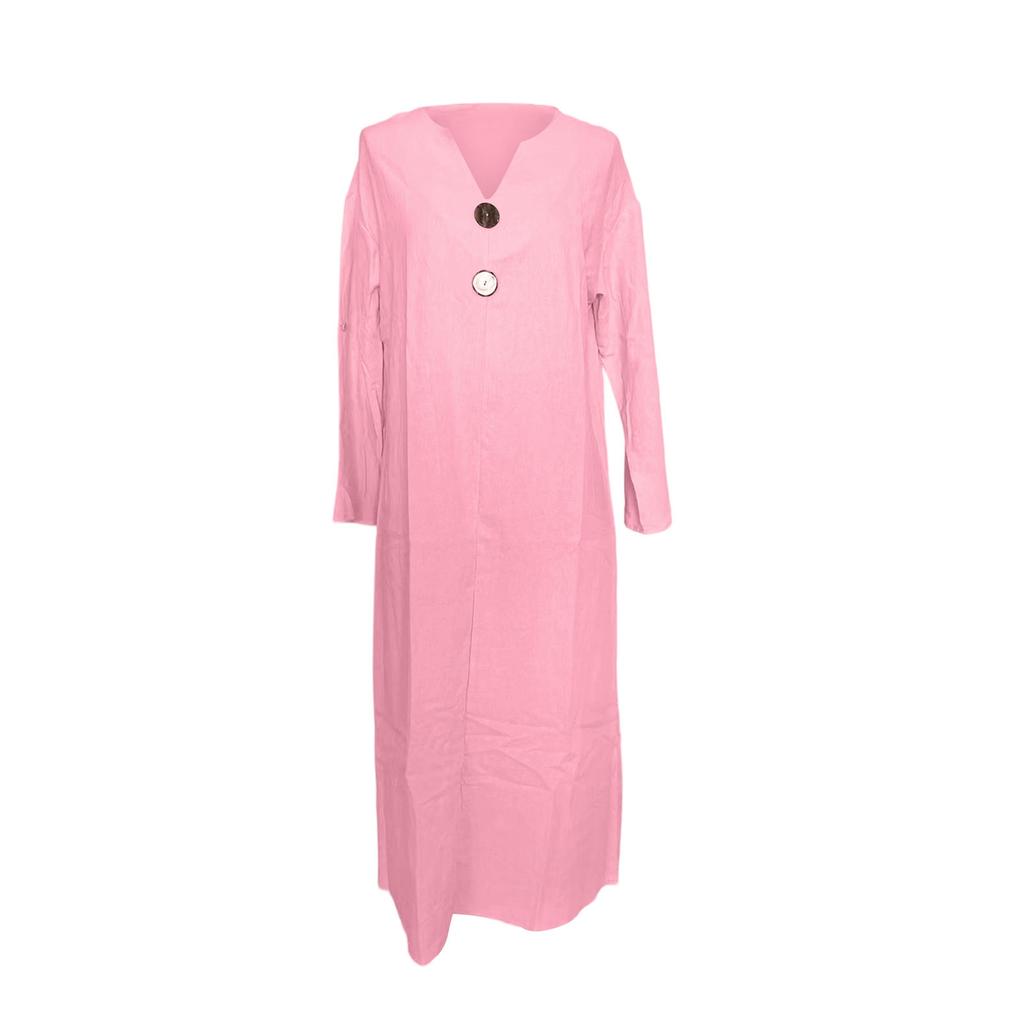 Women's Fashionable Casual V-neck Long-sleeved Color Dress