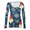 Damenmode Slim Bottom Casual Langarm Weihnachten bedruckt Pullover U-Ausschnitt Top