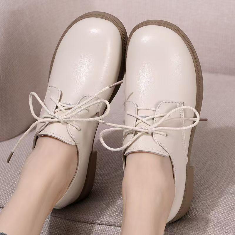 Women Real Leather Low Heel Casual Shoes Spring Autumn New Soft sole Non Slip Round Toe Waterproof Lace Up Lightweight Work Shoe