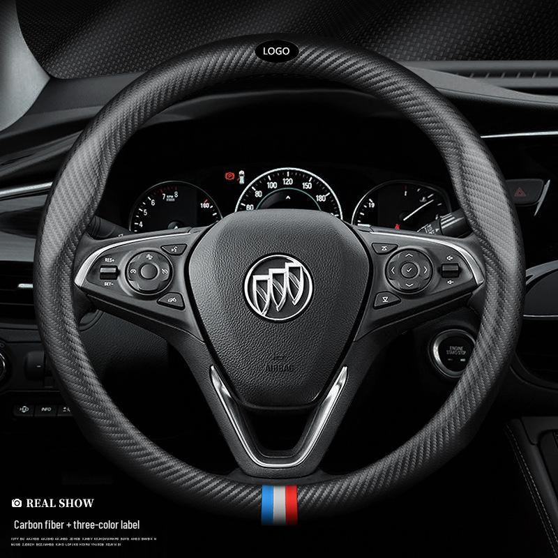 Premium Leather Steering Wheel Cover for Buick: Envision, Regal, LaCrosse, Excelle, Encore, GL6, Carbon Fiber Design