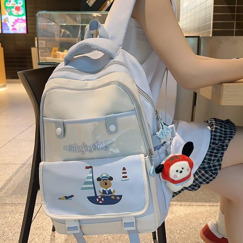 School Bag New School Bag Female College Students Junior High School Large Capacity Simple Cartoon Primary School Students Backpack Campus Tide