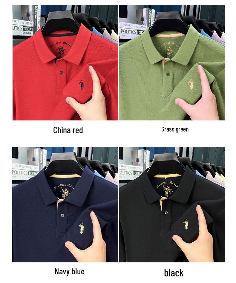 Men's 100% Mercerized Cotton Polo Shirt with Turn-Down Collar – Summer, Short Sleeve, High-End Style