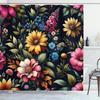 Vintage Shower Curtain, Colorful Art of Spring Flowers and Leaves Dreamy Atmosphere Jungle, Cloth Fabric Bathroom Deco