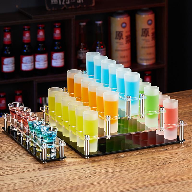 Glass Shot Cups Set with Stand Whiskey Cocktail Bomber Shot Glasses for Party Bar