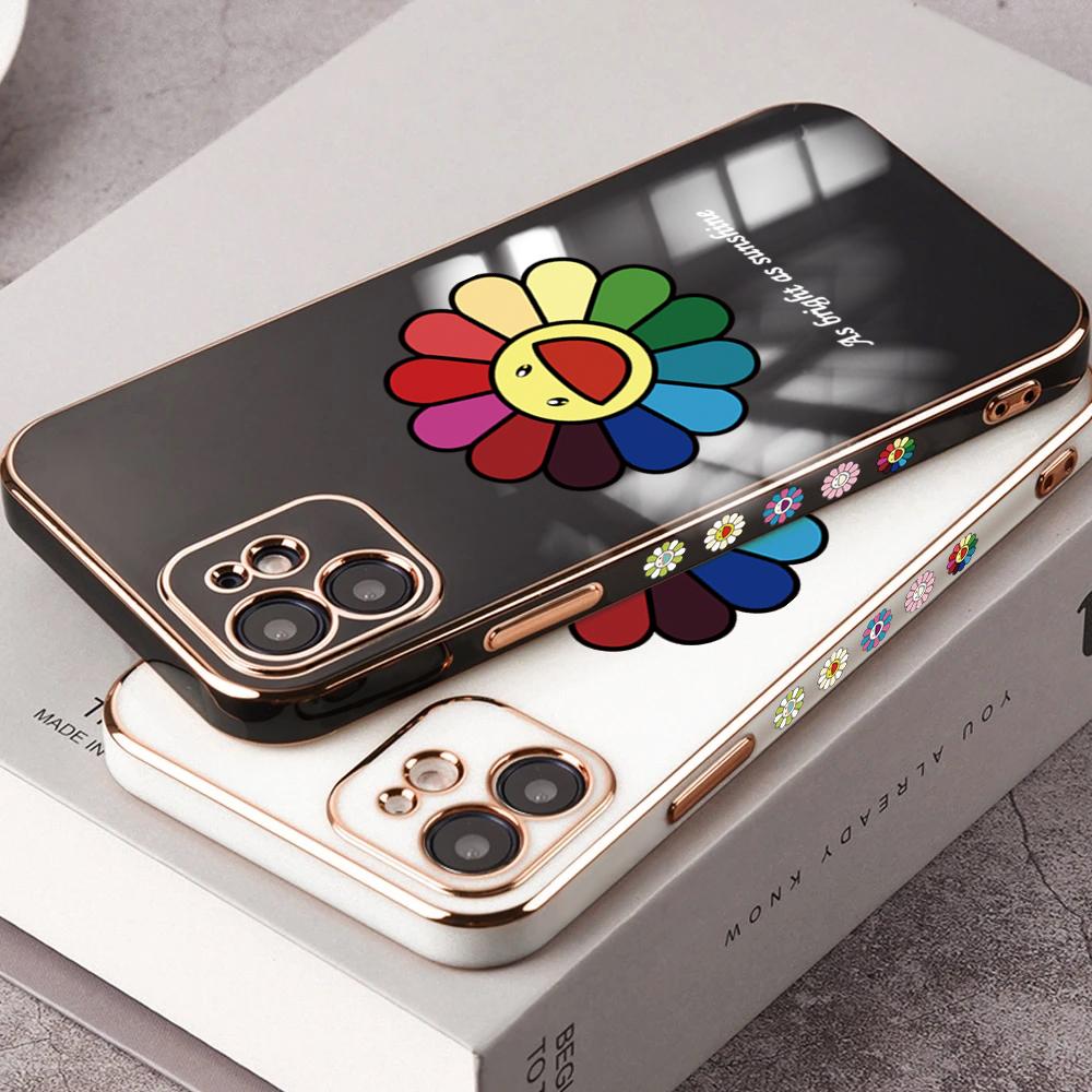 Módní populární pouzdro na telefon Sun Flower Plating pro iPhone 11 13 15 Samsung Galaxy A52 Xiaomi Redmi 12C Note 10 Pro Oneplus měkké obaly na smartphone