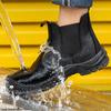 Genuine Leather Work Boots Men Black Waterproof Safety Shoes Anti-Smash Chelsea Safety Boots Men Steel Toe Work Shoes Footwear