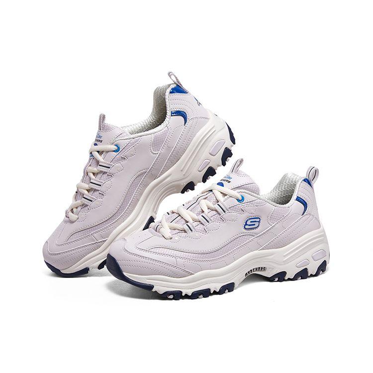 Skechers DLites 1.0 Neptune Mesh Synthetic Leather Lace-Up Trendy Cushioning Low-Top Dad Shoes Women Sneakers White Pink 896262-LAV