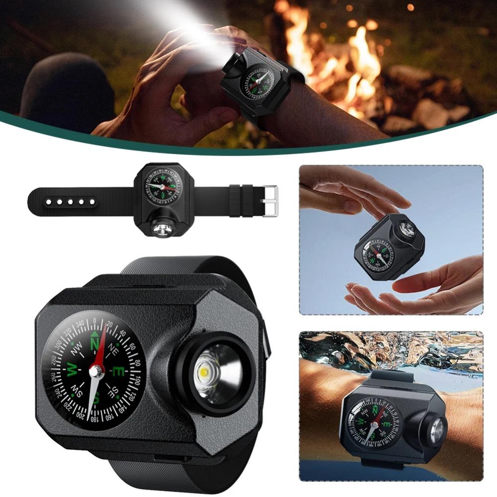 LED Portable Watch Light Flashlight Torch Wrist Light USB Rechargeable Emergency Light Outdoor 4 Modes For Sport With Compass