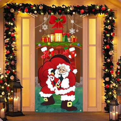 Door Hanging Christmas Door Cover Atmosphere Arrangement Background Door Banner Old Man Snowman Holiday Props Fabric Flag