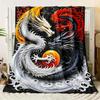 Dragon Yin Yang Throw, Balanced Design Flannel Blanket, Soft Portable for Travel, Zen Inspired Home Decor Gift