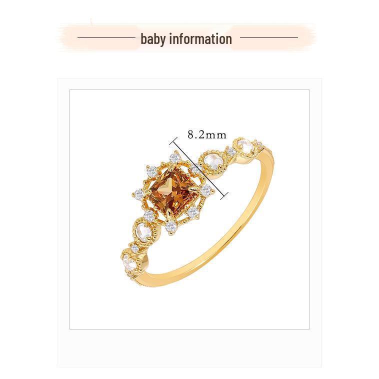 S925 Sterling Silver Agate Christmas Limited Sugar Cube Zircon Ring - Japanese Akado Style Coffee