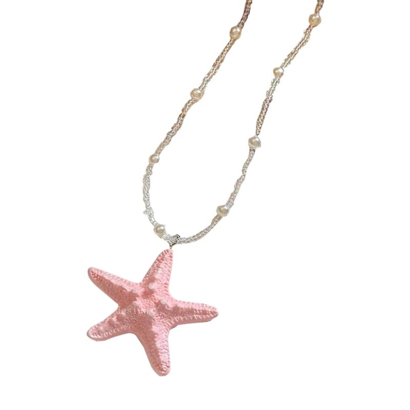 

Colorful Starfish Layering Necklace Lightweight Clavicle Chain Jewelry For Women Beach Party Casual Outfit Gift рожевий