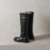 Retro braune runde Zehenpartie aber Knie Ritterstiefel Damen Herbst und Winter neu 2025 Mode Leder dicker Absatz hohe Stiefel