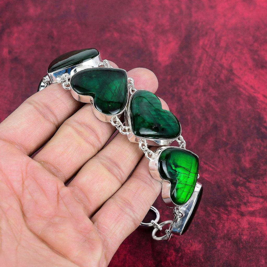 Green Flash Labradorite Bracelet, 925 Solid Sterling Silver Jewelry, Amazing Gemstone Bracelet, Handmade Jewelry, Bracelet Gift For her