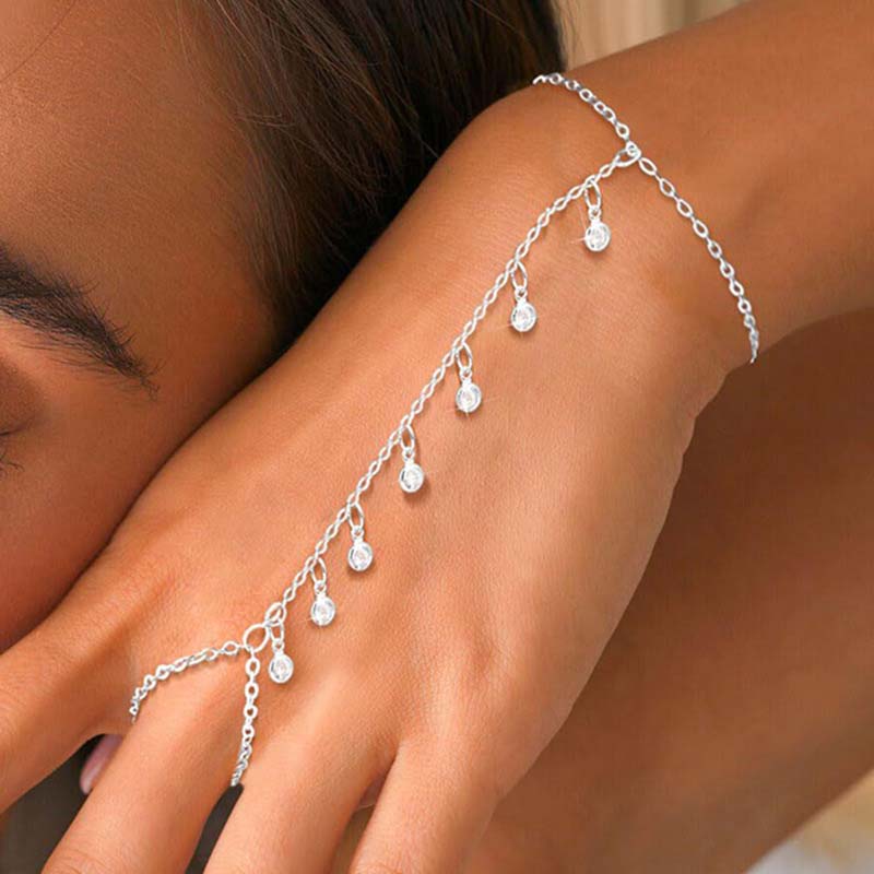 

Stainless Steel Gold Color Zircon Beads Hand Link Chain Bracelet for Women Luxury Crystal Adjustable Chain Bracelet Zircon Gift