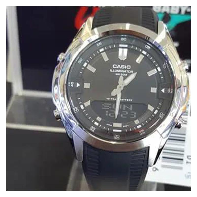 Casio Waterproof Chronograph Automatic Calendar Quartz Movement Resin Strap Japanese and Korean Watch Men's Watch Black Dial AMW-840-1AVDF