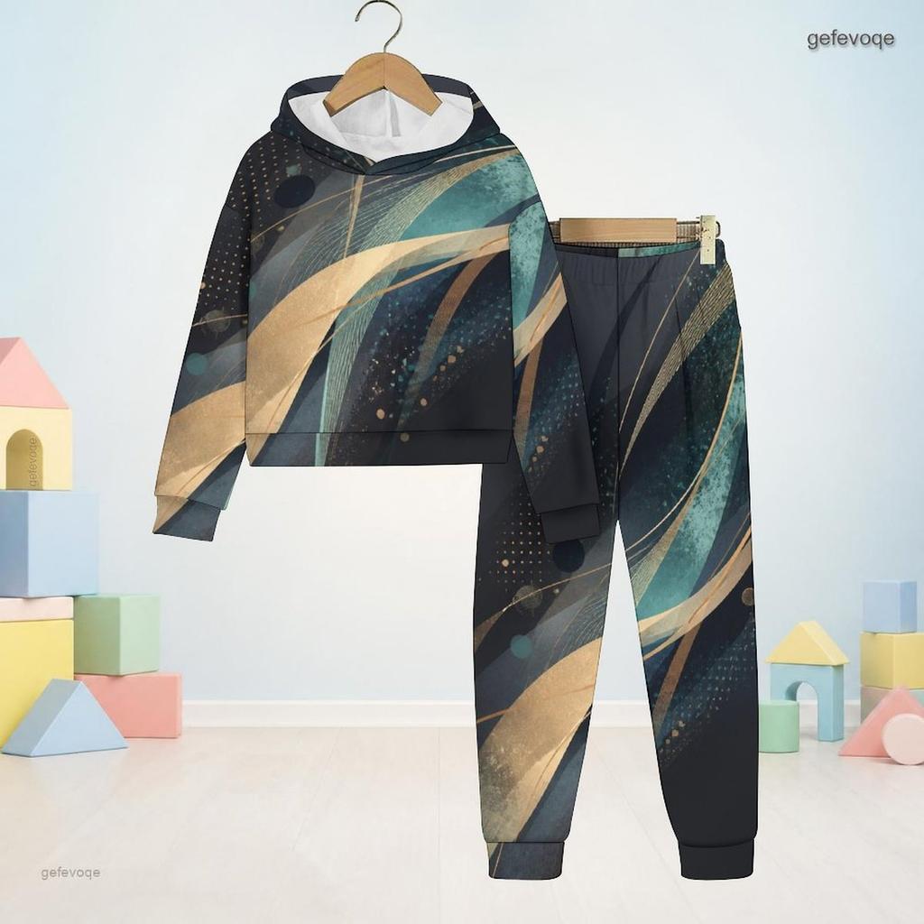 Kids Boys Girls Colorful Splash Printed Hooded Long Sleeve Sweatshirt Cuffed Pants Two Piece Set